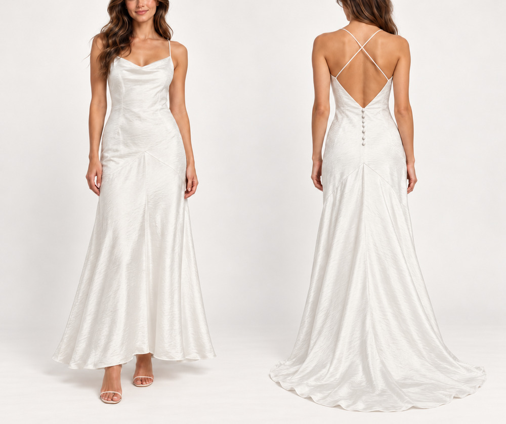 ELLIATT Aisle White Satin Cowl Neck High Low Maxi Dress Size M Bridal EB2091906